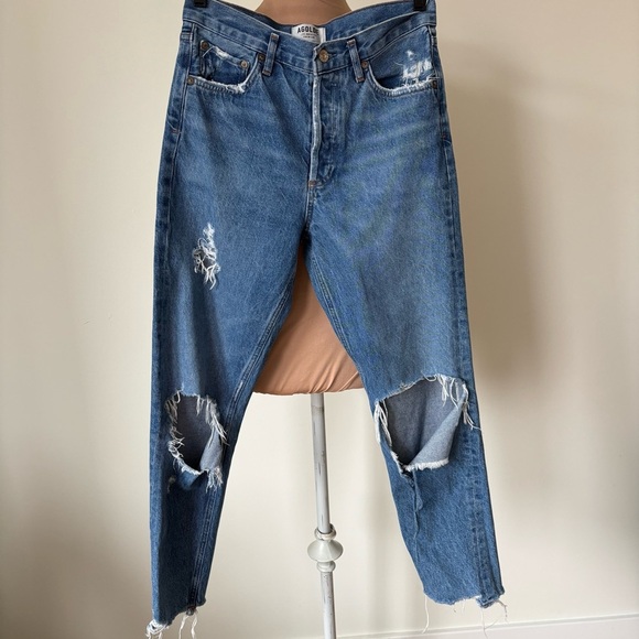 Agolde Jamie High Rise Straight Distressed Denim Arrival Blue Ripped Jean EUC 26 - Picture 2 of 9